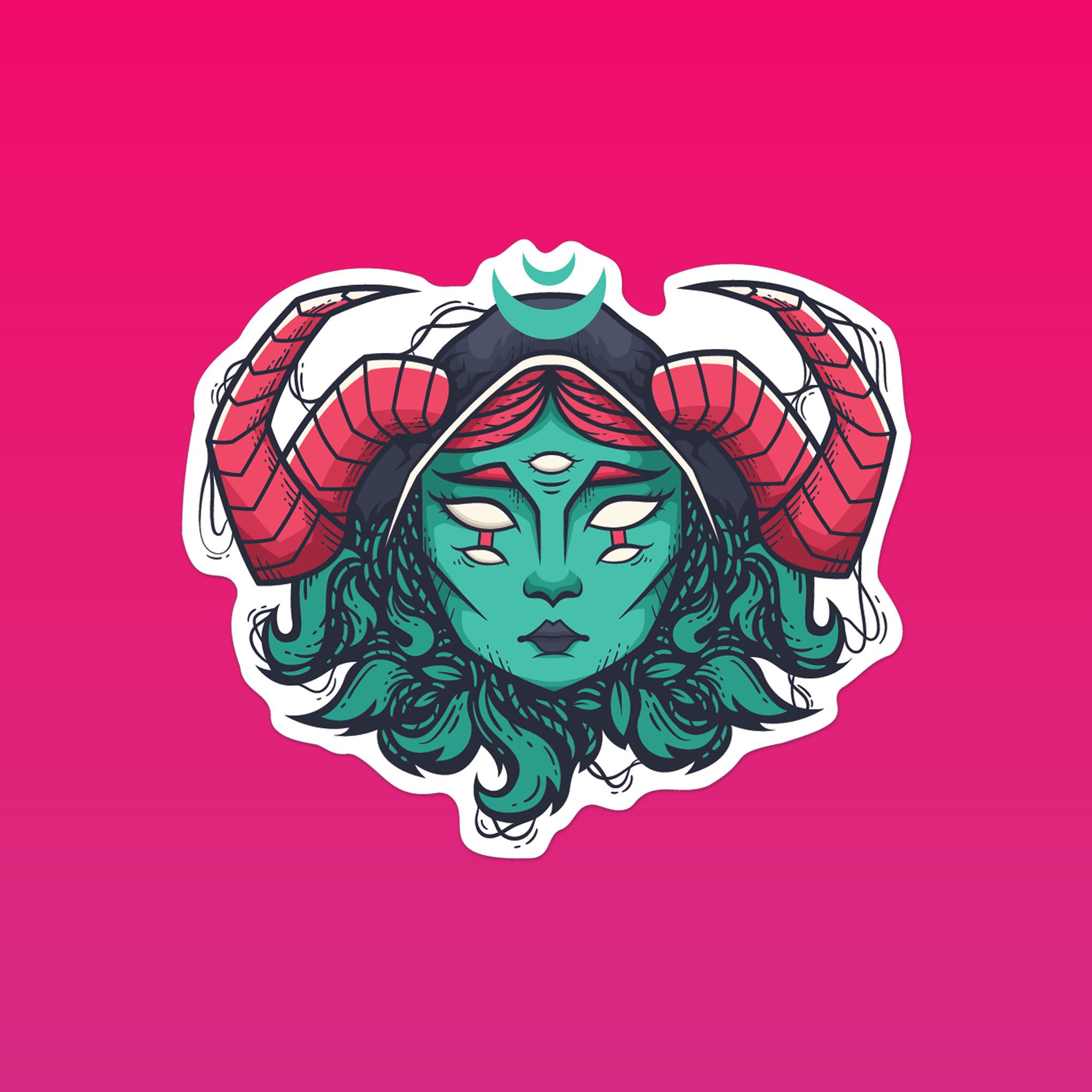 RED HORN DEMON GIRL 7cm - Sticker Die-cut hình dán cắt rời