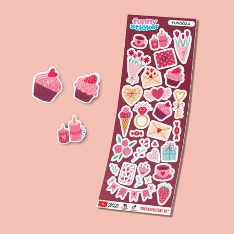  FUNNY0034 VALENTINE SWEETS - Sticker hình dán 