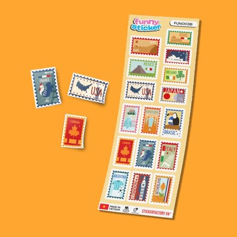  FUNNY0038 TRAVEL STAMPS - Sticker hình dán 