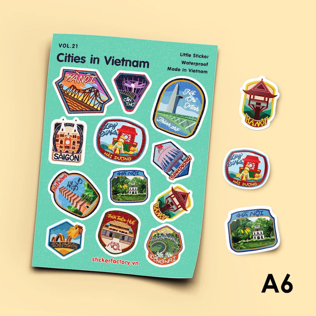 Vol.21 Cities in Vietnam - Little sticker sheet A6 – Sticker Factory: Dán dấu là một trong những cách thể hiện sự sáng tạo và cá tính của các bạn trẻ hiện nay. Với bộ sticker với thiết kế độc đáo và mang tính bản địa như bộ sticker Vol.21 Cities in Vietnam của Sticker Factory, bạn sẽ có nhiều lựa chọn để thể hiện cá tính của mình.