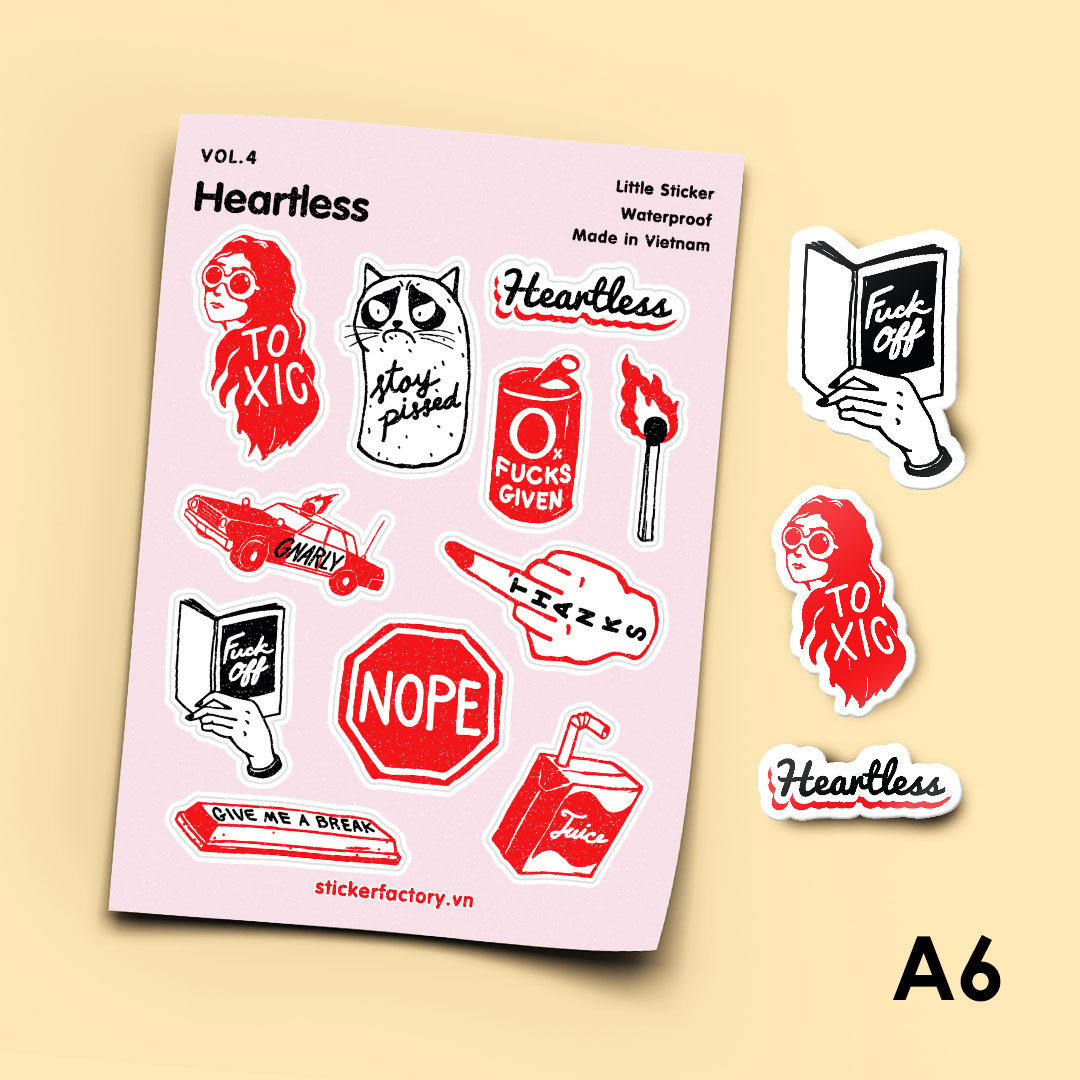 Vol.4 Heartless - Tờ nhãn dán A6 từ Sticker Factory - một sản phẩm được sản xuất với chất lượng tuyệt vời và đa dạng về mẫu mã. Sử dụng dễ dàng và dính chắc, đây là lựa chọn phù hợp để trang trí cho những đồ vật yêu thích của bạn. Click vào hình ảnh để biết thêm chi tiết và đặt mua ngay hôm nay.