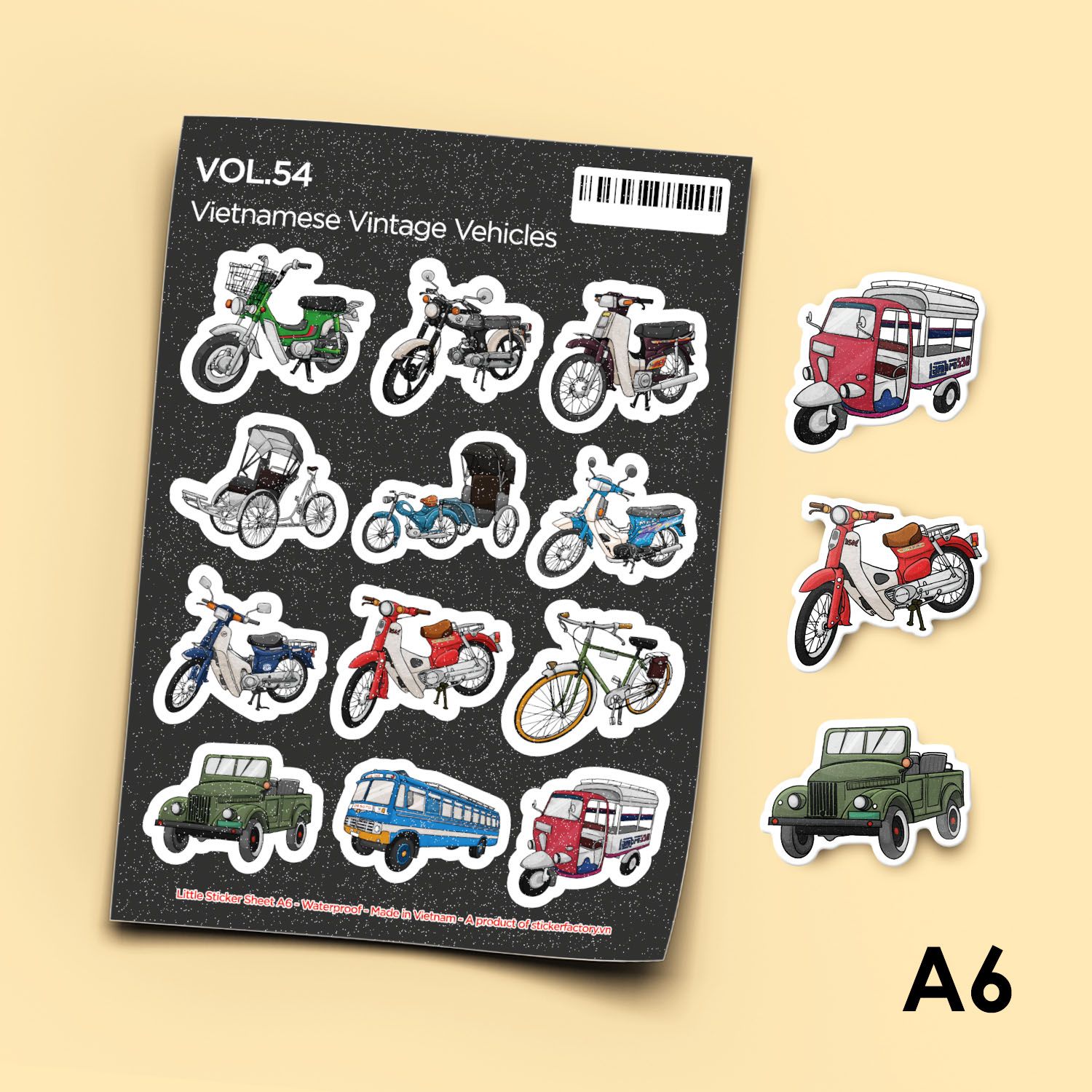 Vol.54 Vietnamese Vintage Vehicles - Little sticker sheet A6