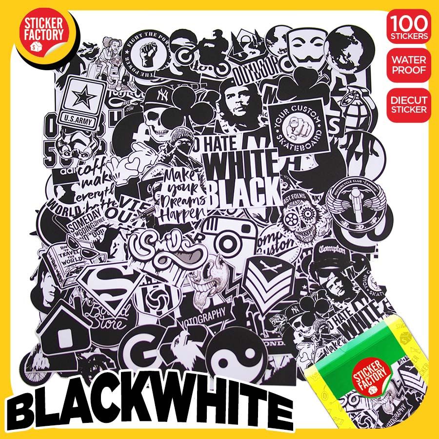 Black White - Set 100 sticker hình dán