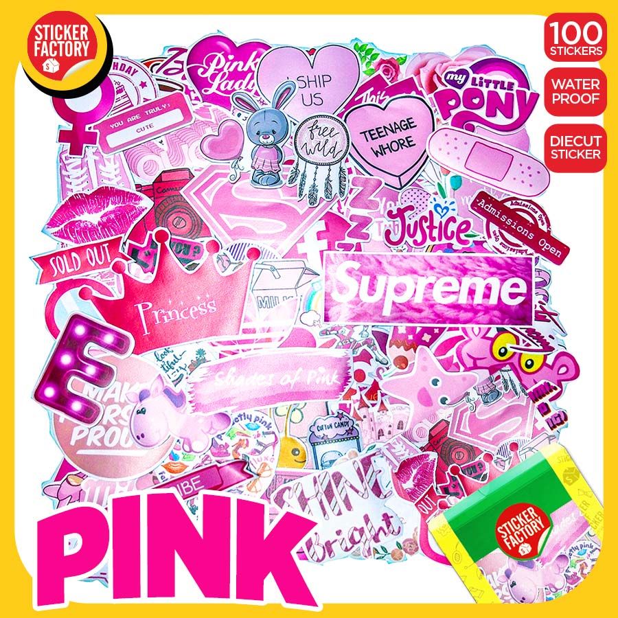 Pink màu hồng - Set 100 sticker hình dán