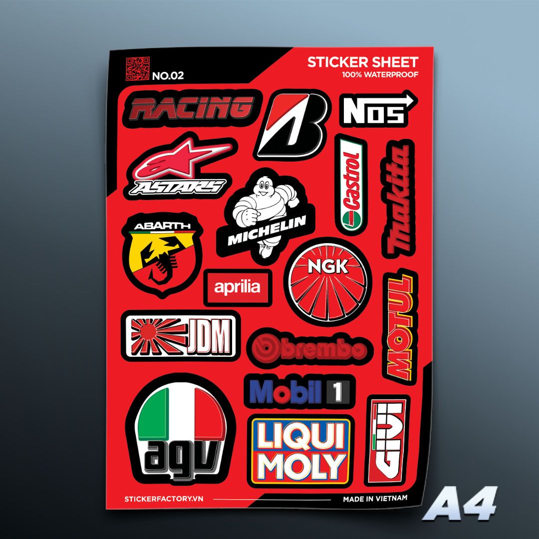 NO.02 Racing Red - Sticker Sheet A4