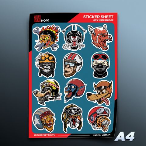  NO.10 Animal Biker - Sticker Sheet A4 