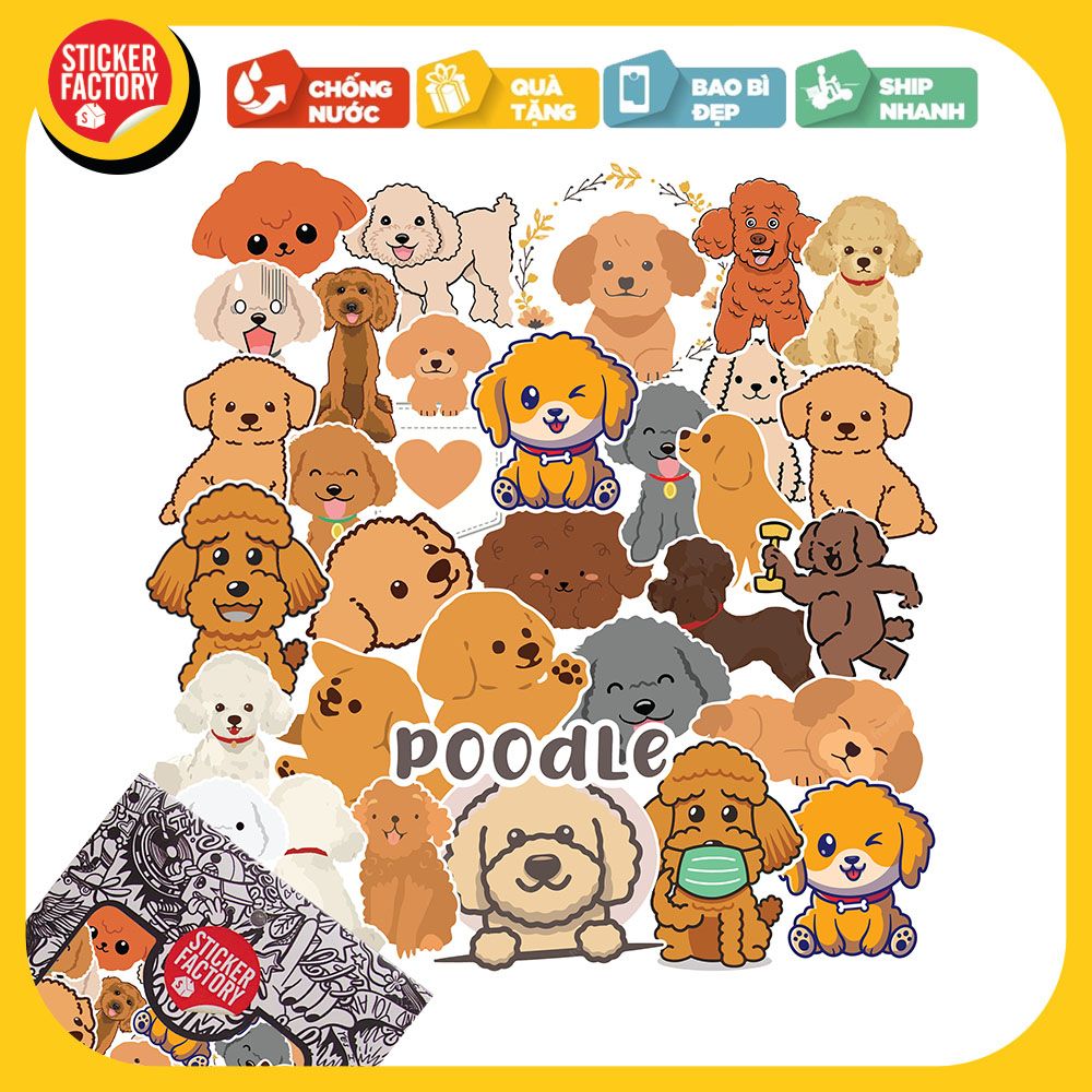 Poodle Dog - Set 30 sticker hình dán