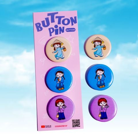  BUTT006 Phụ Nữ Việt Nam - Set 3 Button Pin - Huy hiệu nhựa tròn 