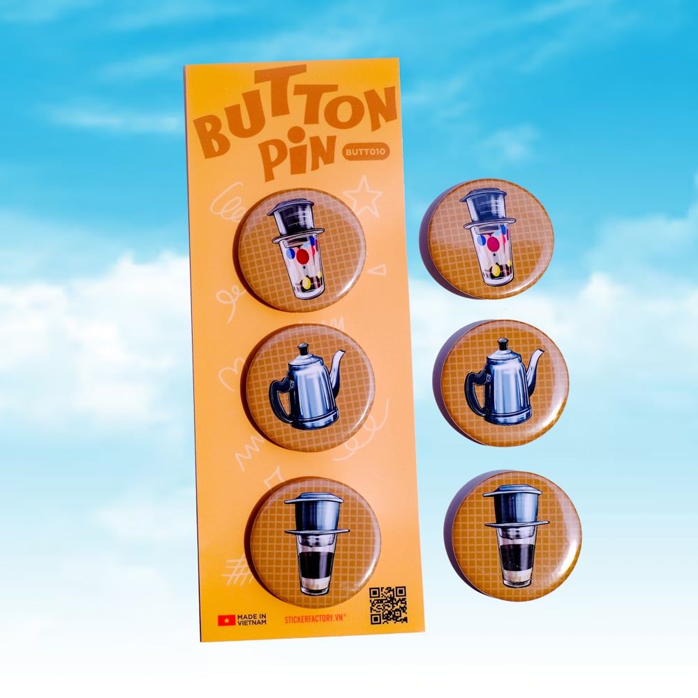BUTT010 Cà Phê Việt Nam - Set 3 Button Pin - Huy hiệu nhựa tròn