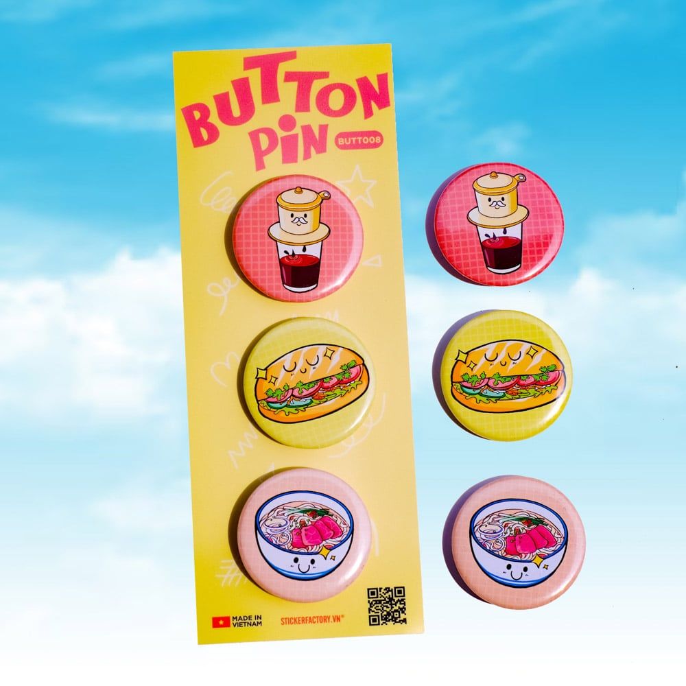 BUTT008 Bữa Sáng Việt Nam - Set 3 Button Pin - Huy hiệu nhựa tròn