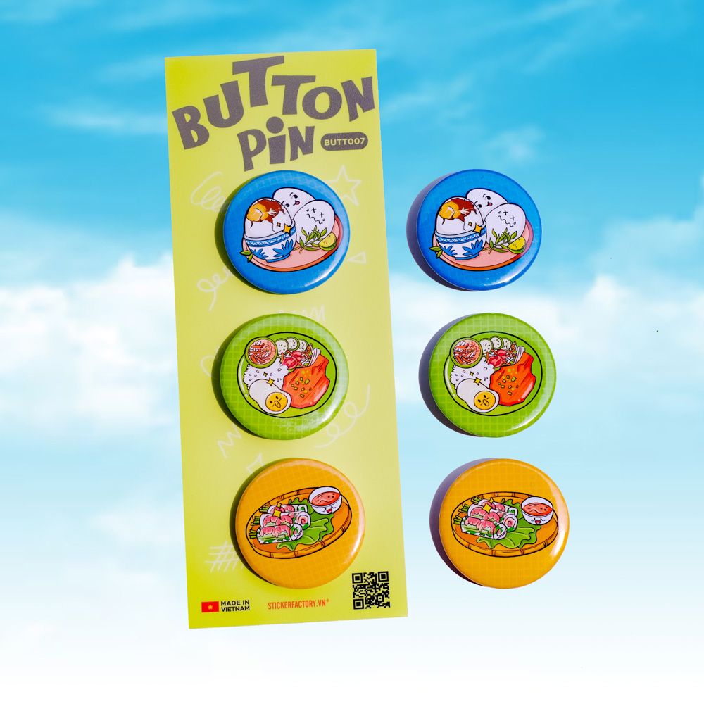 BUTT007 Ẩm Thực Việt Nam - Set 3 Button Pin - Huy hiệu nhựa tròn