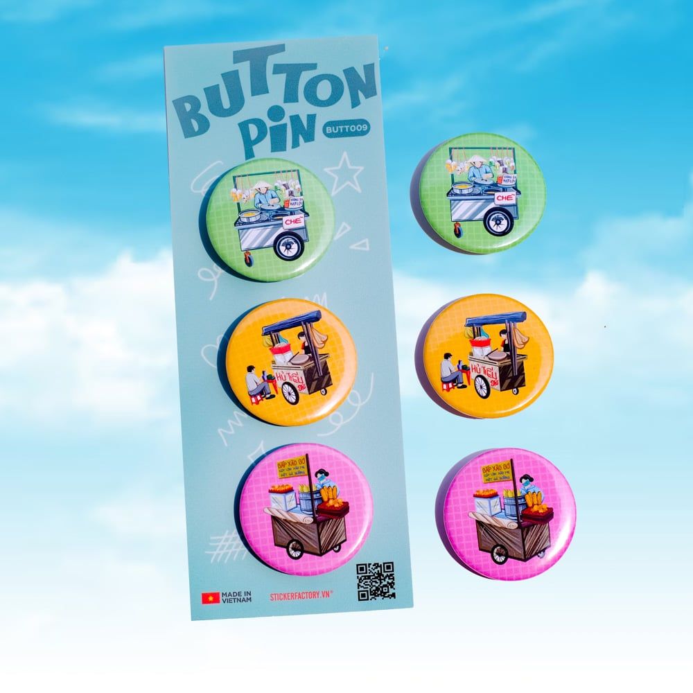 BUTT009 Xe Bán Hàng Rong Việt Nam - Set 3 Button Pin - Huy hiệu nhựa tròn