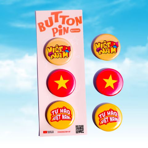  BUTT001 Việt Nam - Set 3 Button Pin - Huy hiệu nhựa tròn 
