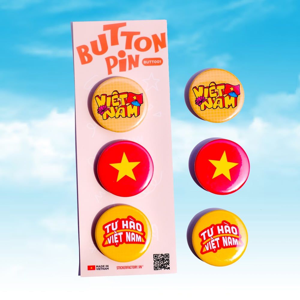 BUTT001 Việt Nam - Set 3 Button Pin - Huy hiệu nhựa tròn