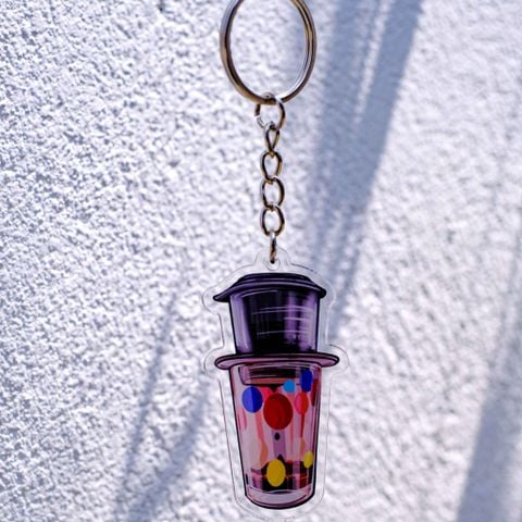  KC0013 Ly Cà Phê Chấm Bi - Móc khóa Acrylic 