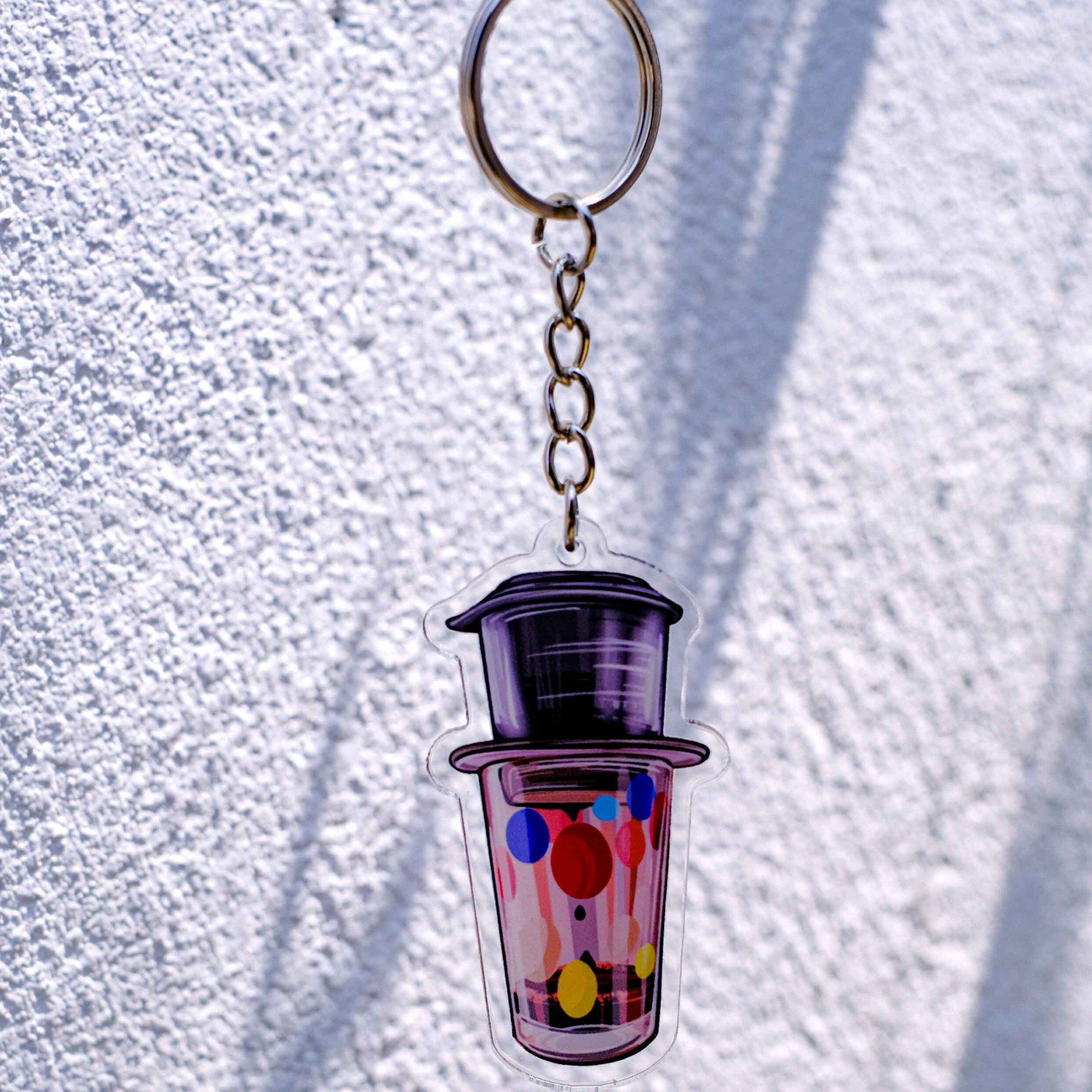 KC0013 Ly Cà Phê Chấm Bi - Móc khóa Acrylic