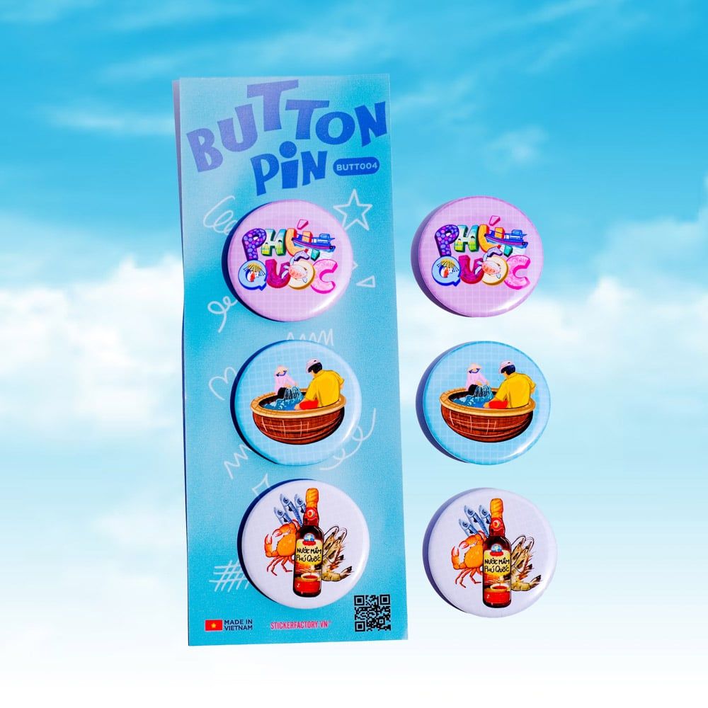 BUTT004 Phú Quốc - Set 3 Button Pin - Huy hiệu nhựa tròn