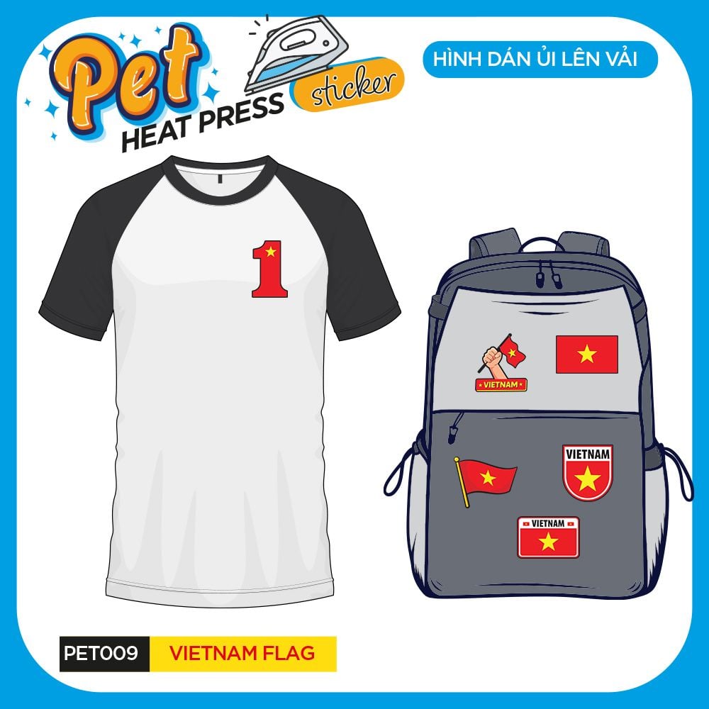 PET009 - VIETNAM FLAG - Heatpress sticker - Hình dán chuyển nhiệt