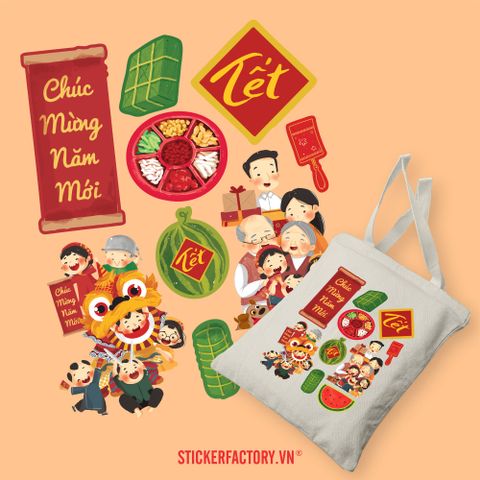  TOTE021 Happy Vietnamese New Year - Túi Tote Canvas Bag 