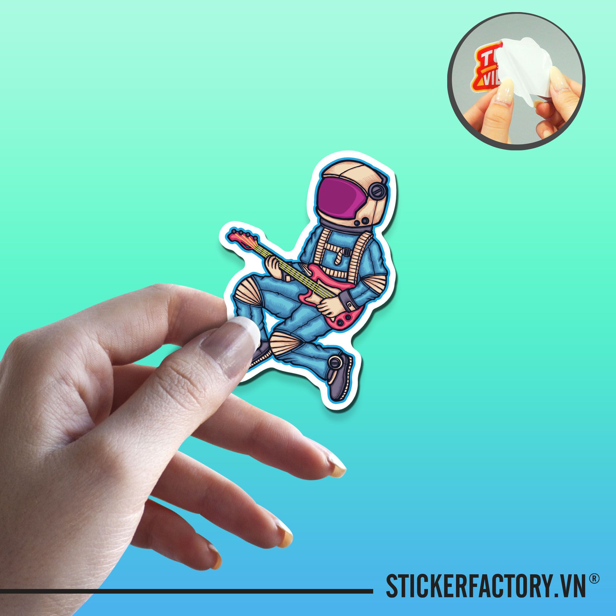 ASTRONAUT PLAYING BASS 7cm - Sticker Die-cut hình dán cắt rời