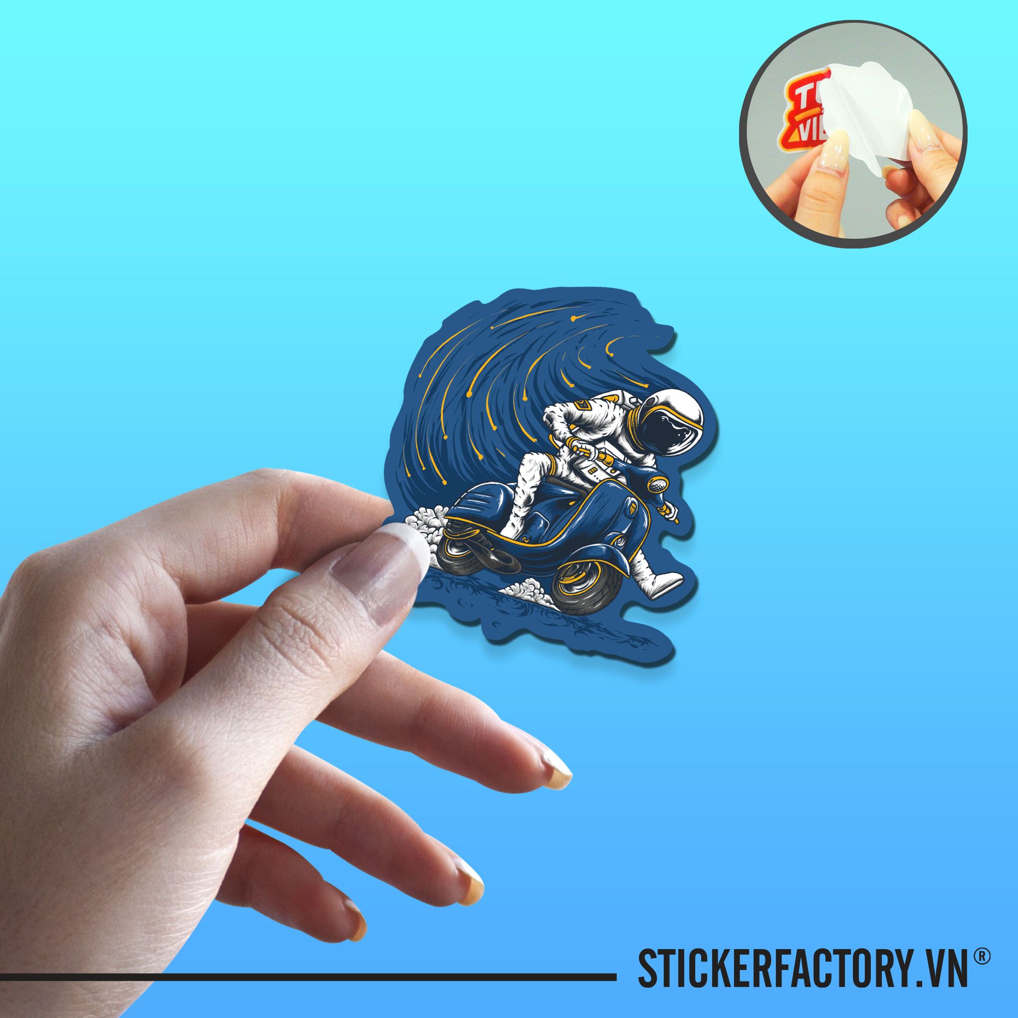ASTRONAUT BIKER BLUE SCOOTER 7cm - Sticker Die-cut hình dán cắt rời
