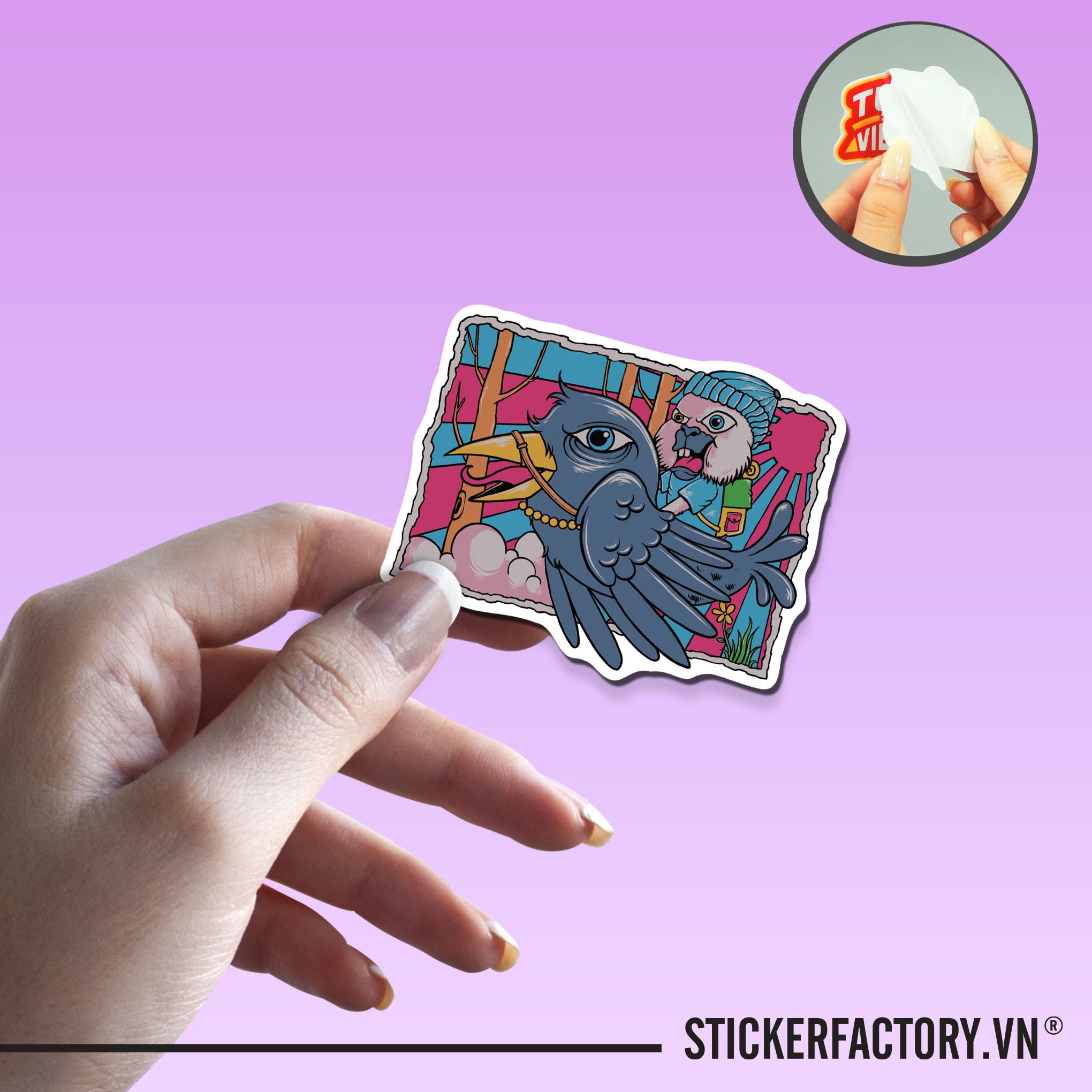 BUNNY RIDING BIRD 7cm - Sticker Die-cut hình dán cắt rời