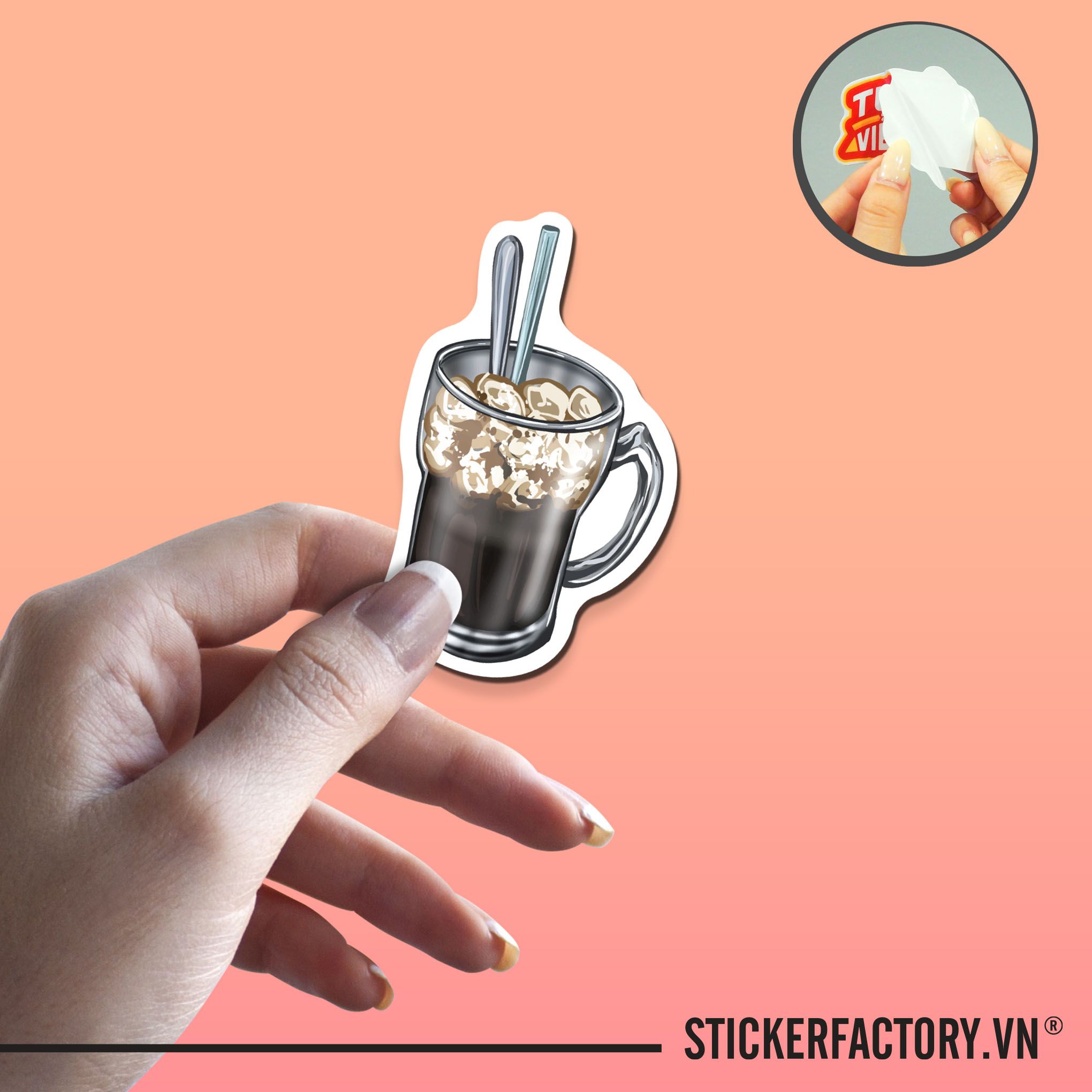 CÀ PHÊ ĐEN ĐÁ 7cm - Sticker Die-cut hình dán cắt rời