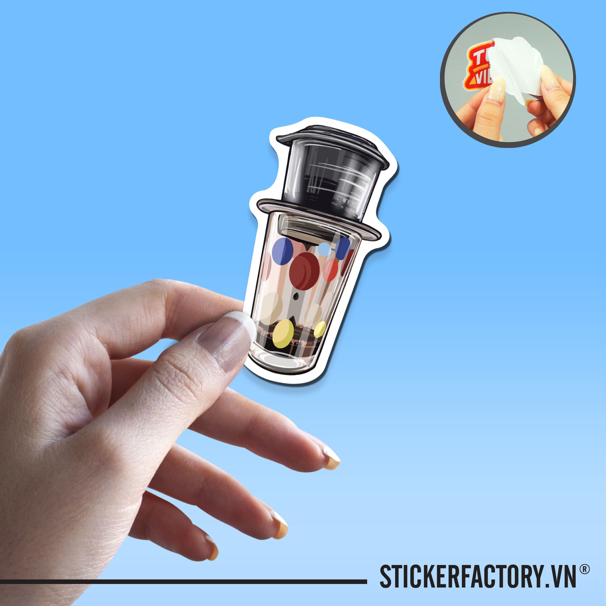 CÀ PHÊ ĐEN PHA PHIN 7cm - Sticker Die-cut hình dán cắt rời