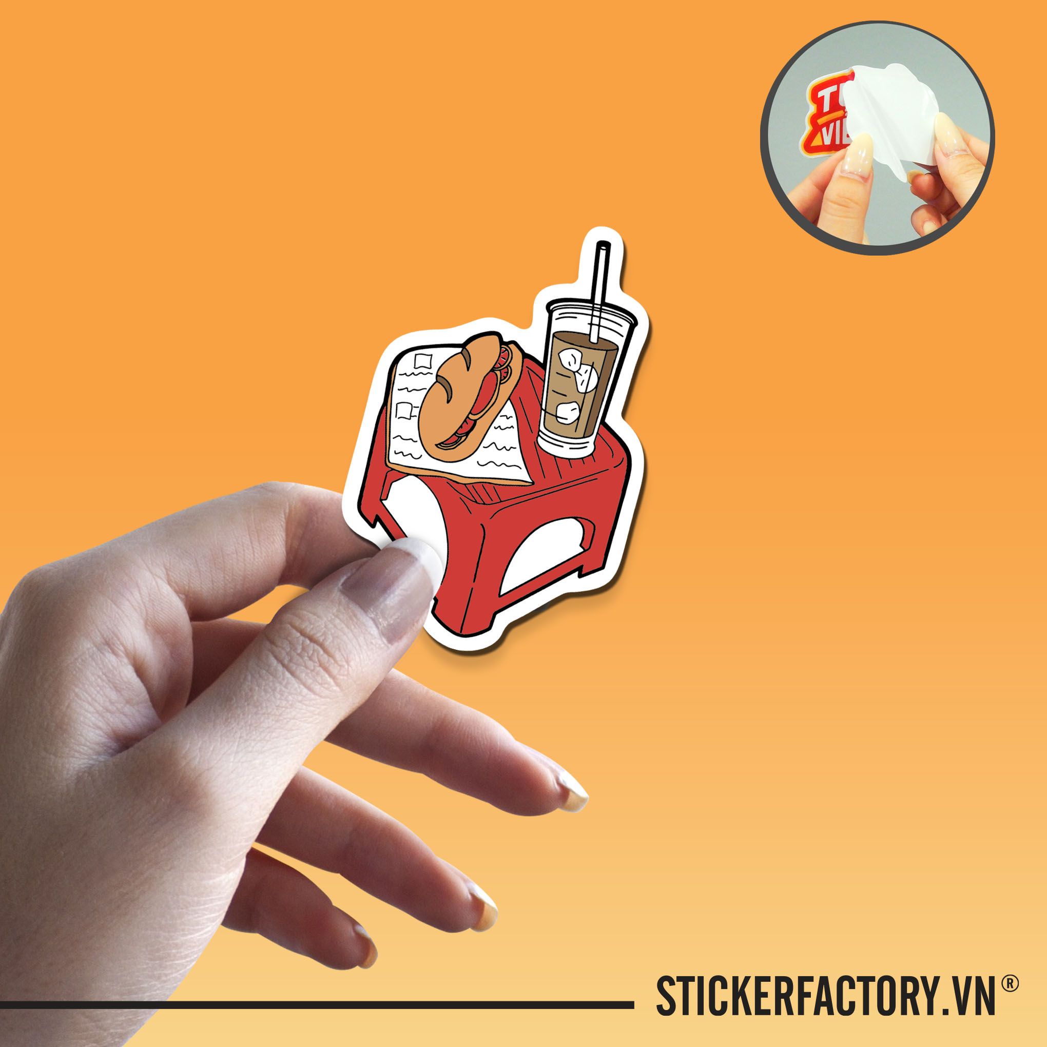 CÀ PHÊ BÁNH MÌ VỈA HÈ 7cm - Sticker Die-cut hình dán cắt rời