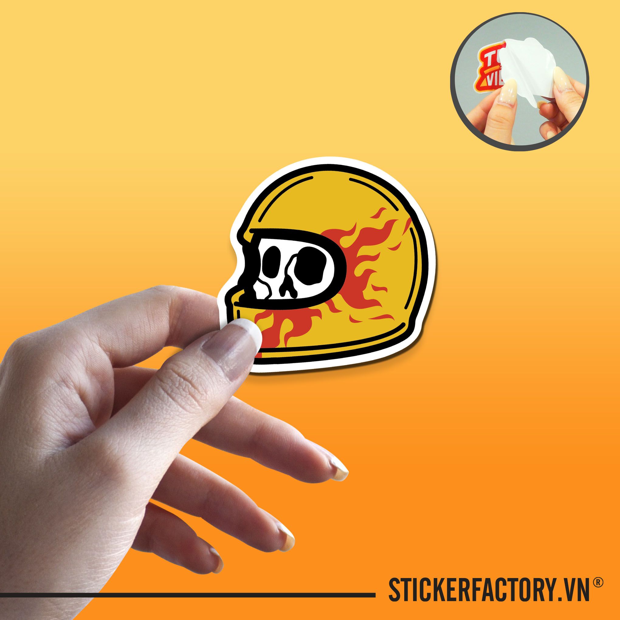 FIRE HELMET SKULL BIKER 7cm - Sticker Die-cut hình dán cắt rời