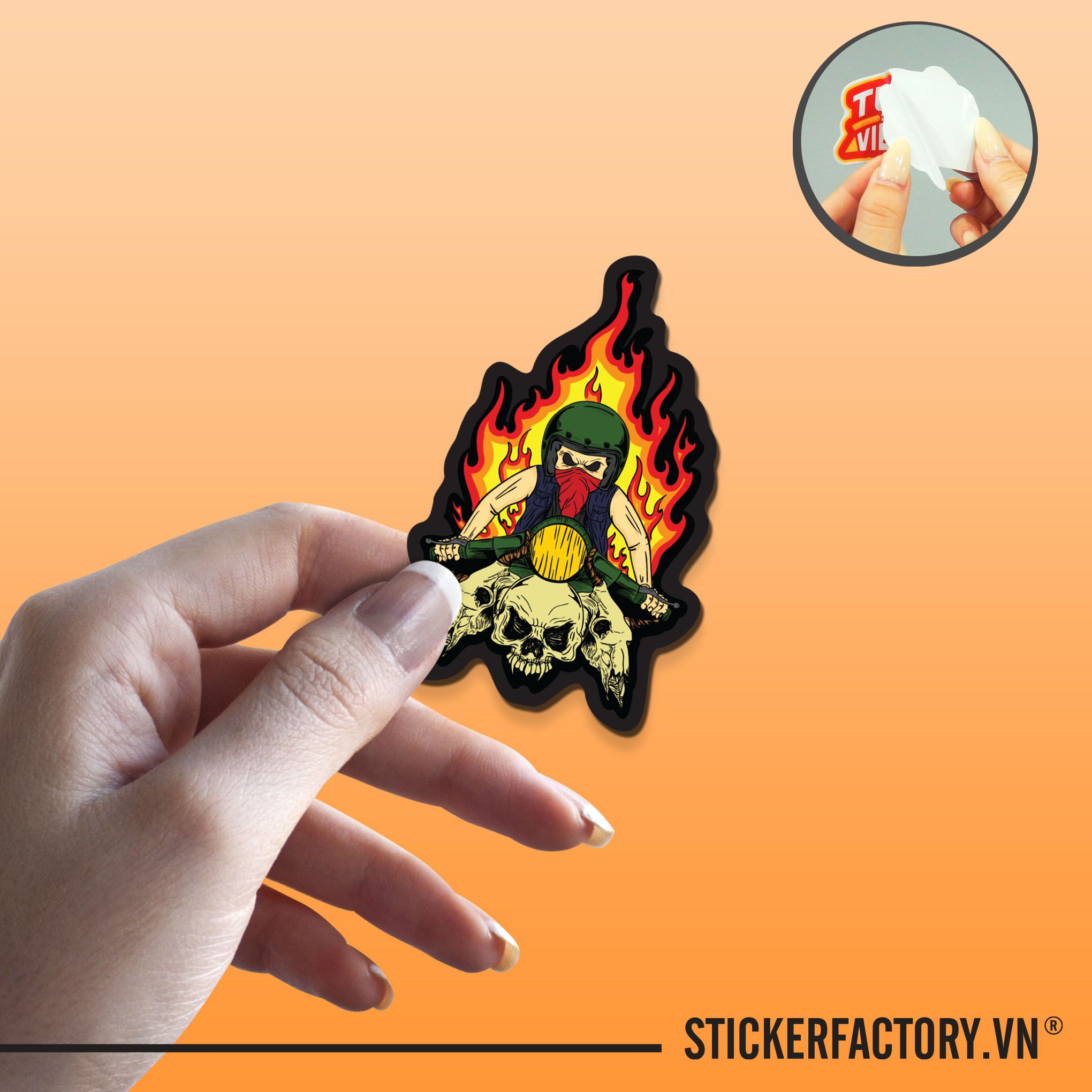 FIRE SKULL VESPA 7cm - Sticker Die-cut hình dán cắt rời