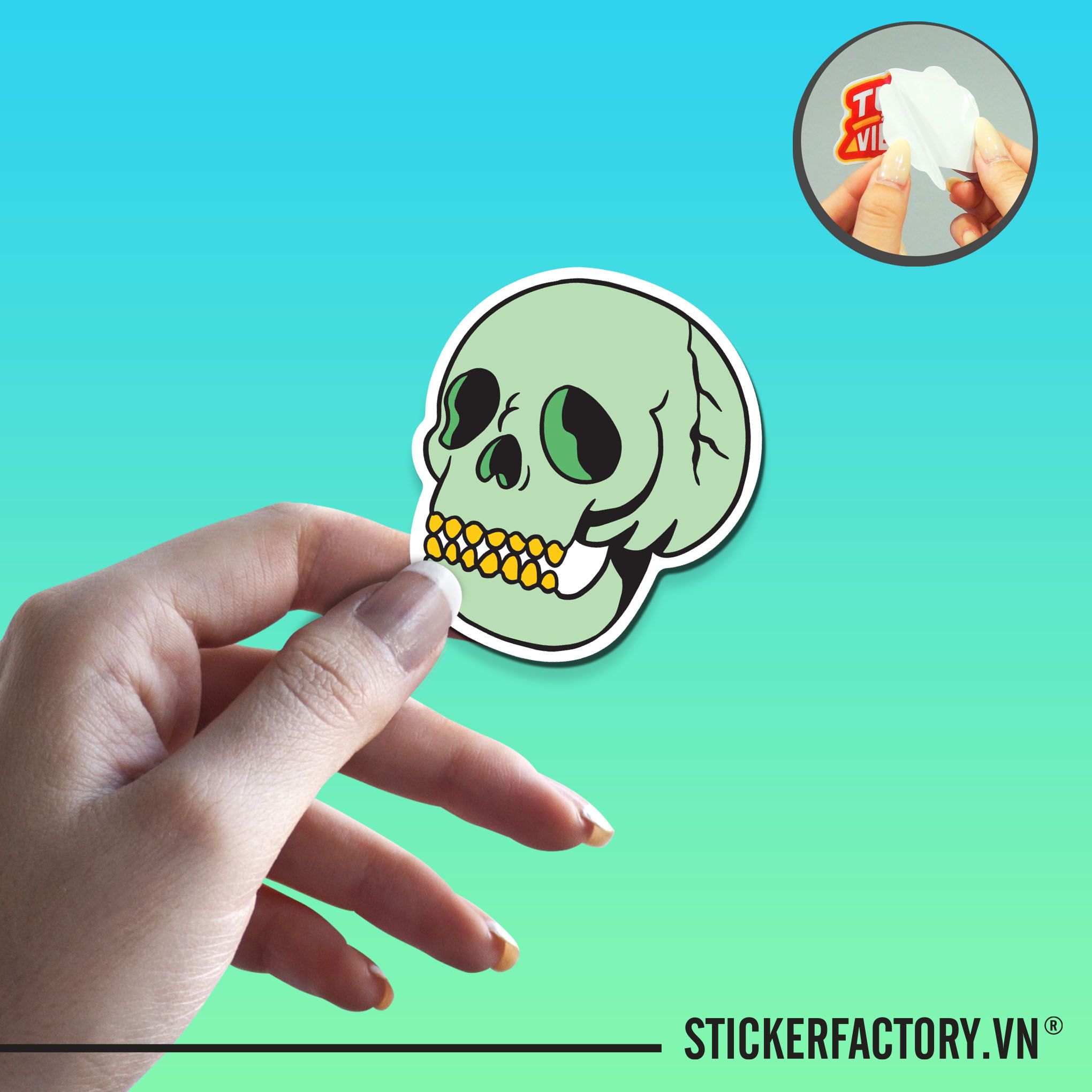 GREEN SKULL 7cm - Sticker Die-cut hình dán cắt rời