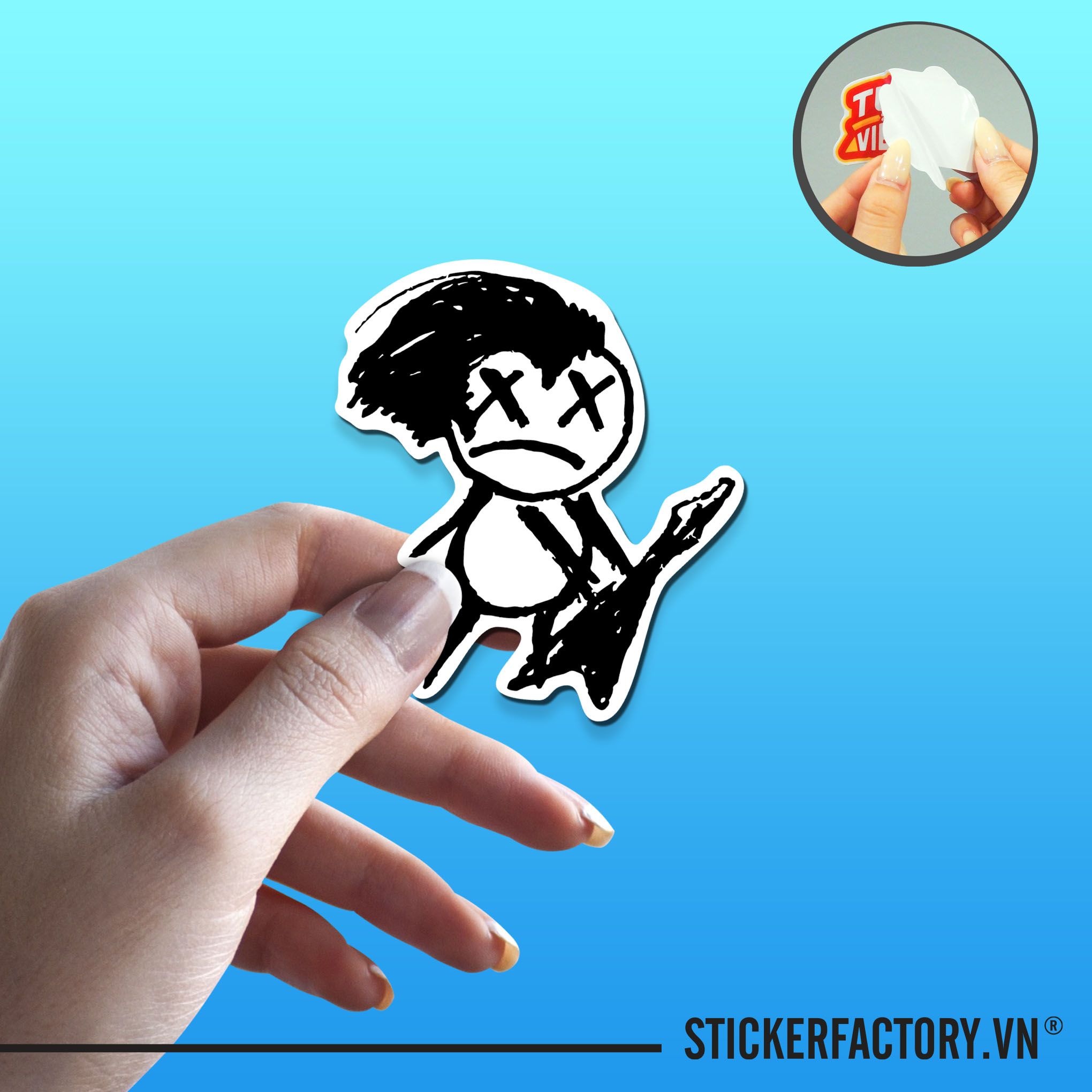 SKETCH ROCK GUITARIST 7cm - Sticker Die-cut hình dán cắt rời