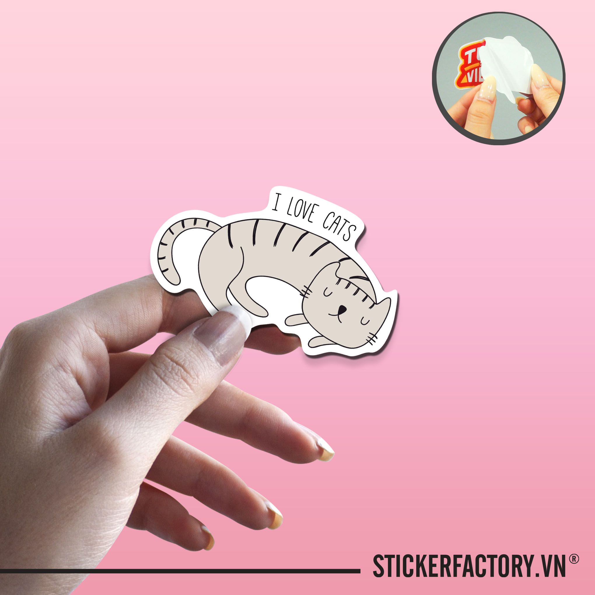 I LOVE CAT 7cm - Sticker Die-cut hình dán cắt rời