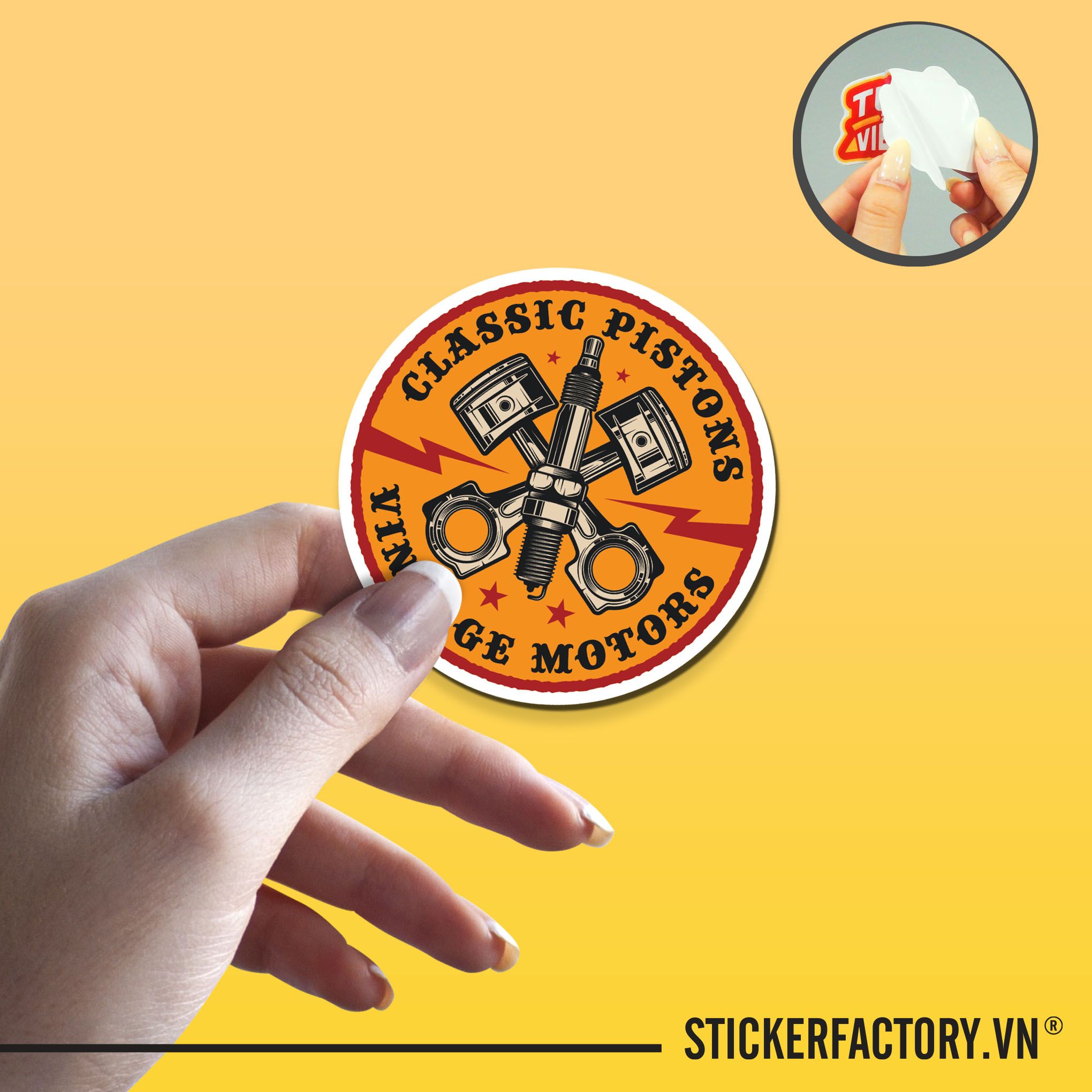 CLASSIC PISTONS VINTAGE MOTORS 7cm - Sticker Die-cut hình dán cắt rời
