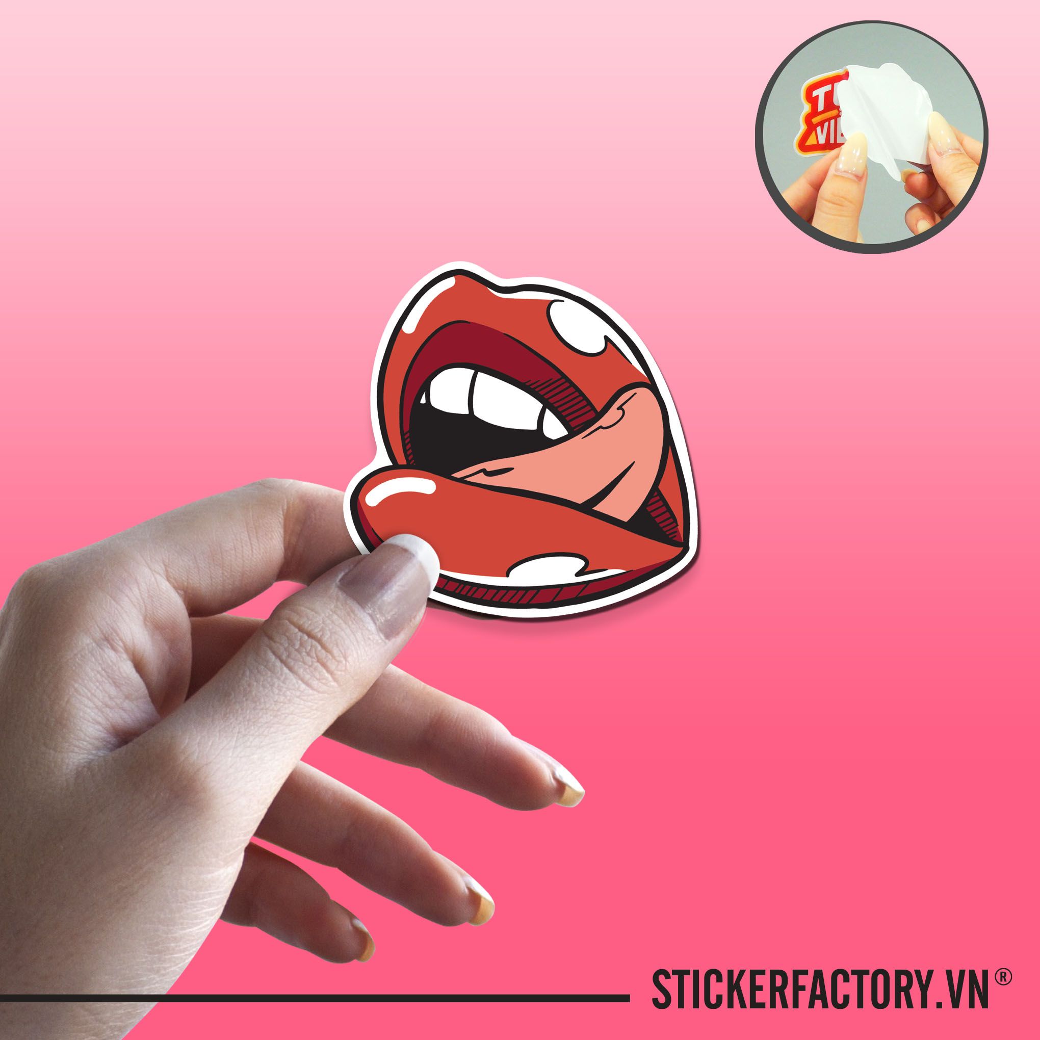 POP ART LIPS TONGUE 7cm - Sticker Die-cut hình dán cắt rời