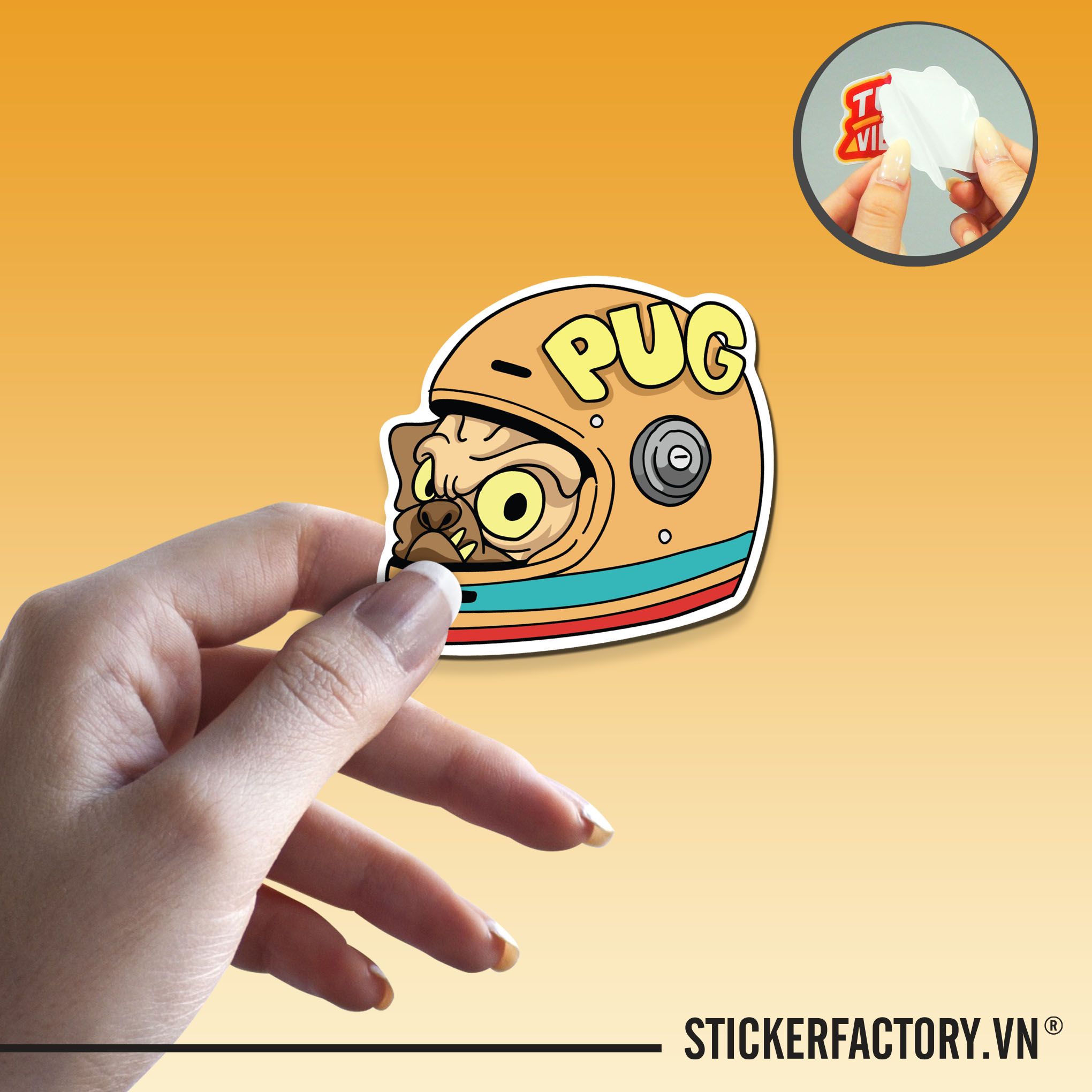 PUG HELMET 7cm - Sticker Die-cut hình dán cắt rời