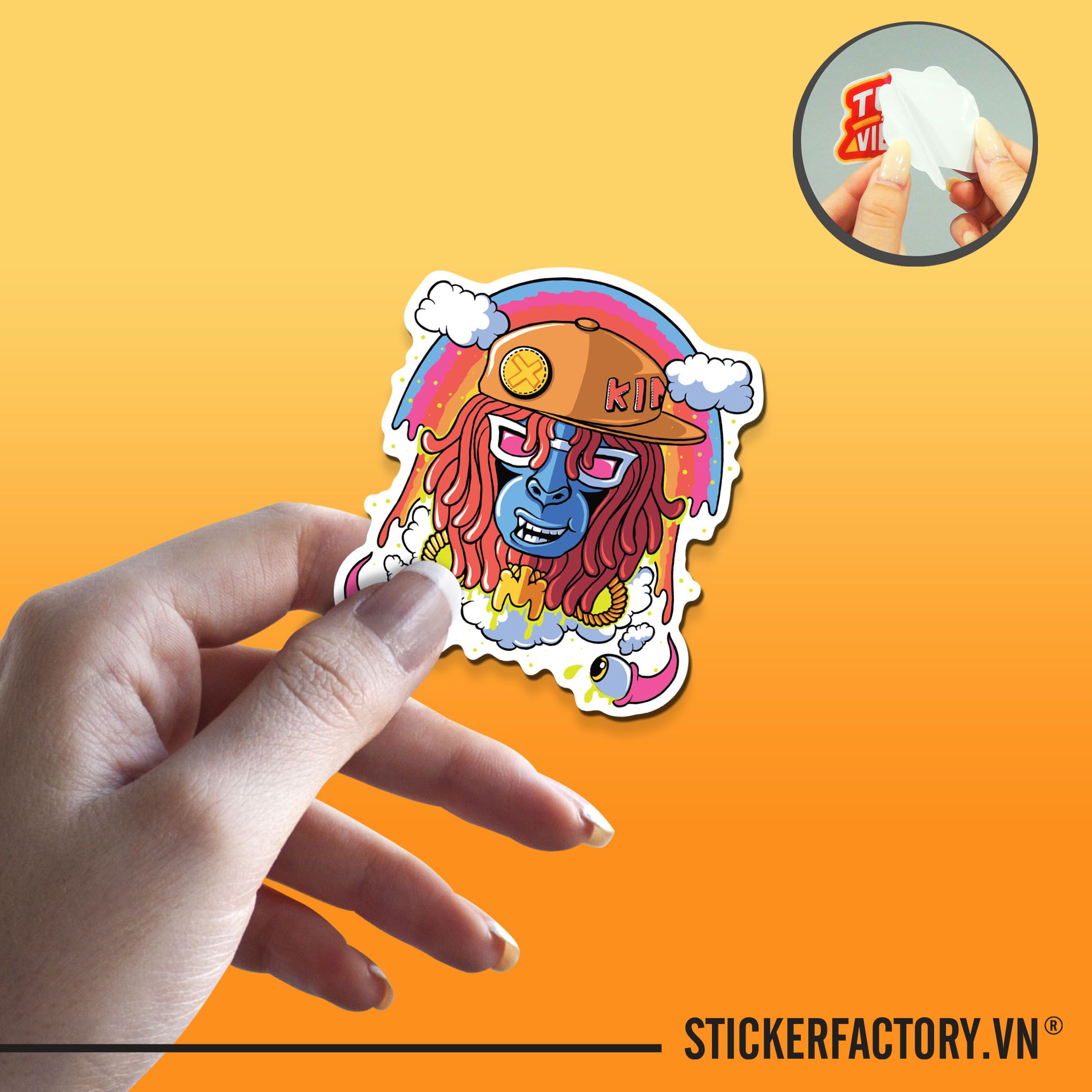 MONKEY RAINBOW CARTOON 7cm - Sticker Die-cut hình dán cắt rời