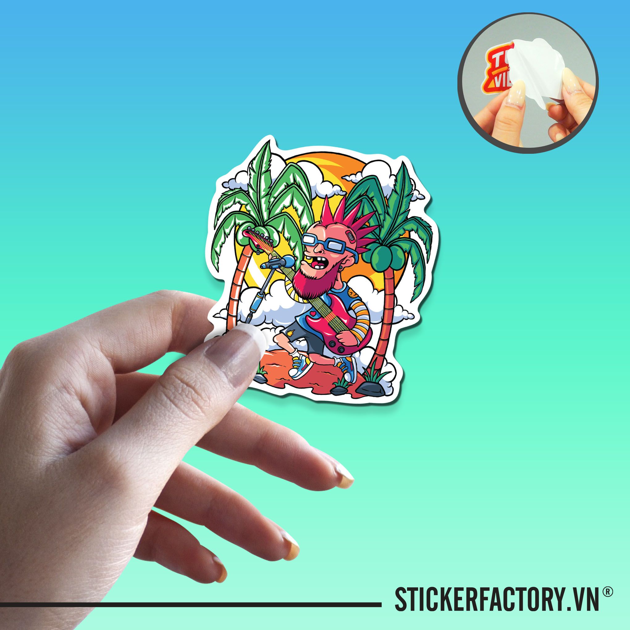 ROCK AND ROLL CARTOON 7cm - Sticker Die-cut hình dán cắt rời