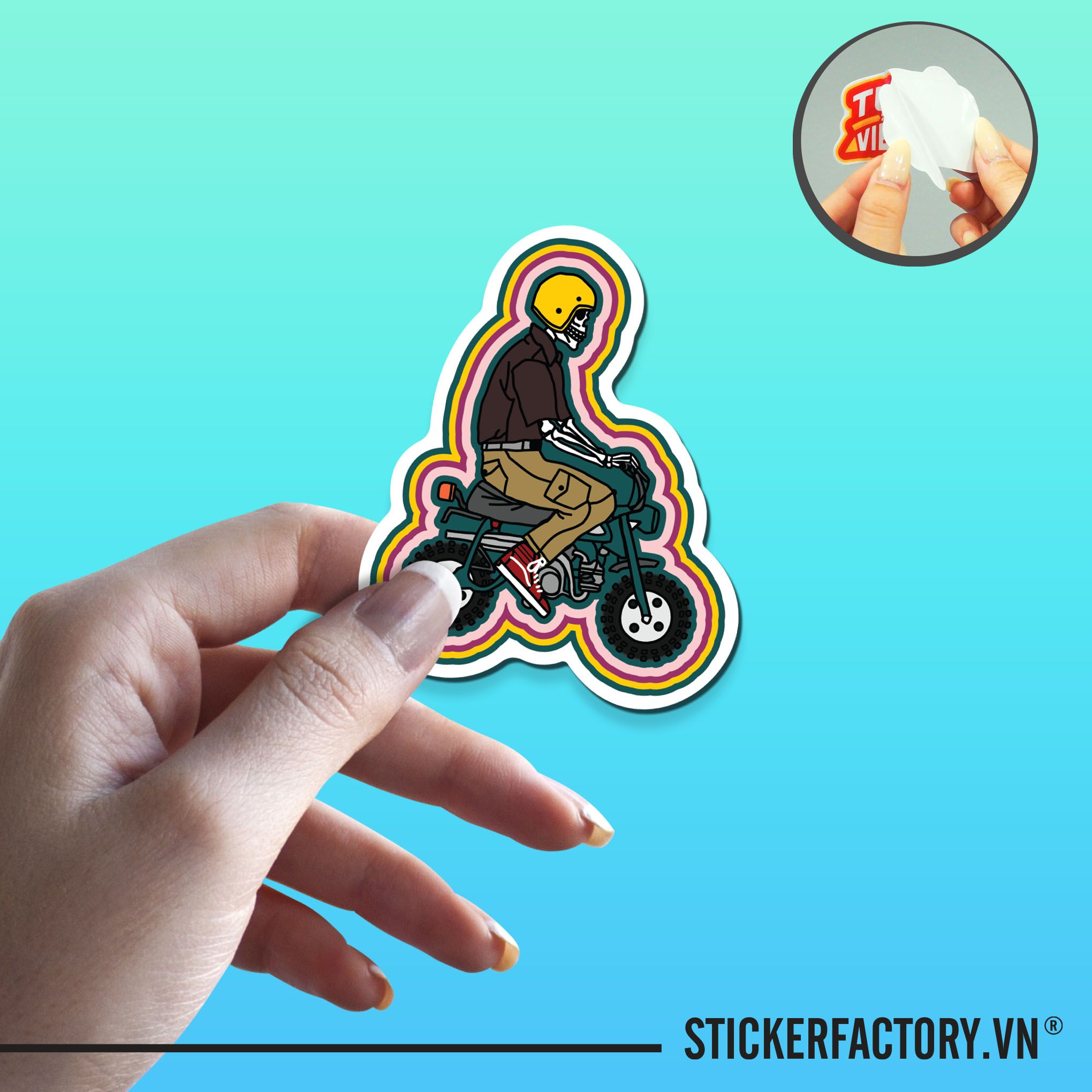 SKELETON BIKER 7cm - Sticker Die-cut hình dán cắt rời
