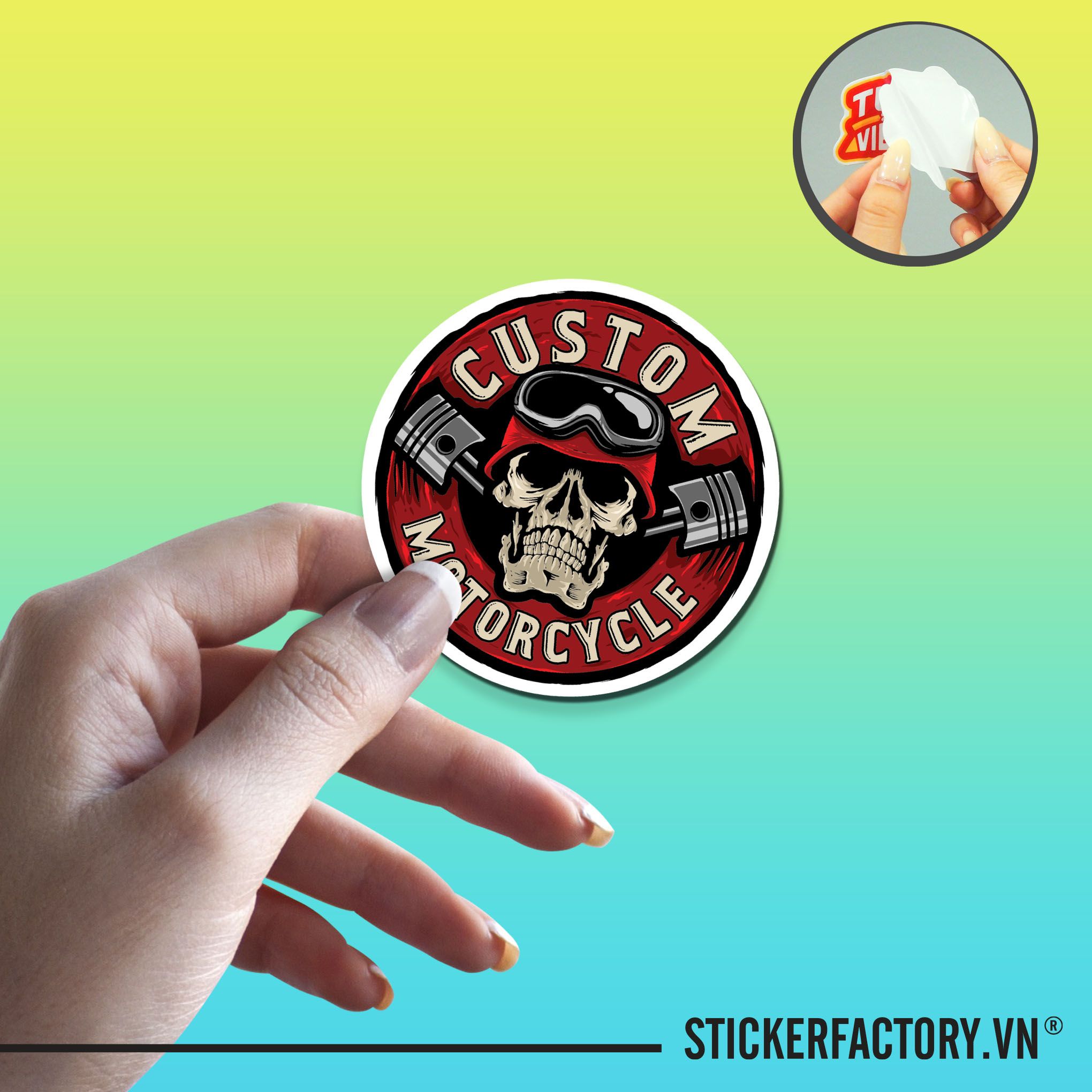 CUSTOM MOTORCYCLE SKULL BIKER 7cm - Sticker Die-cut hình dán cắt rời