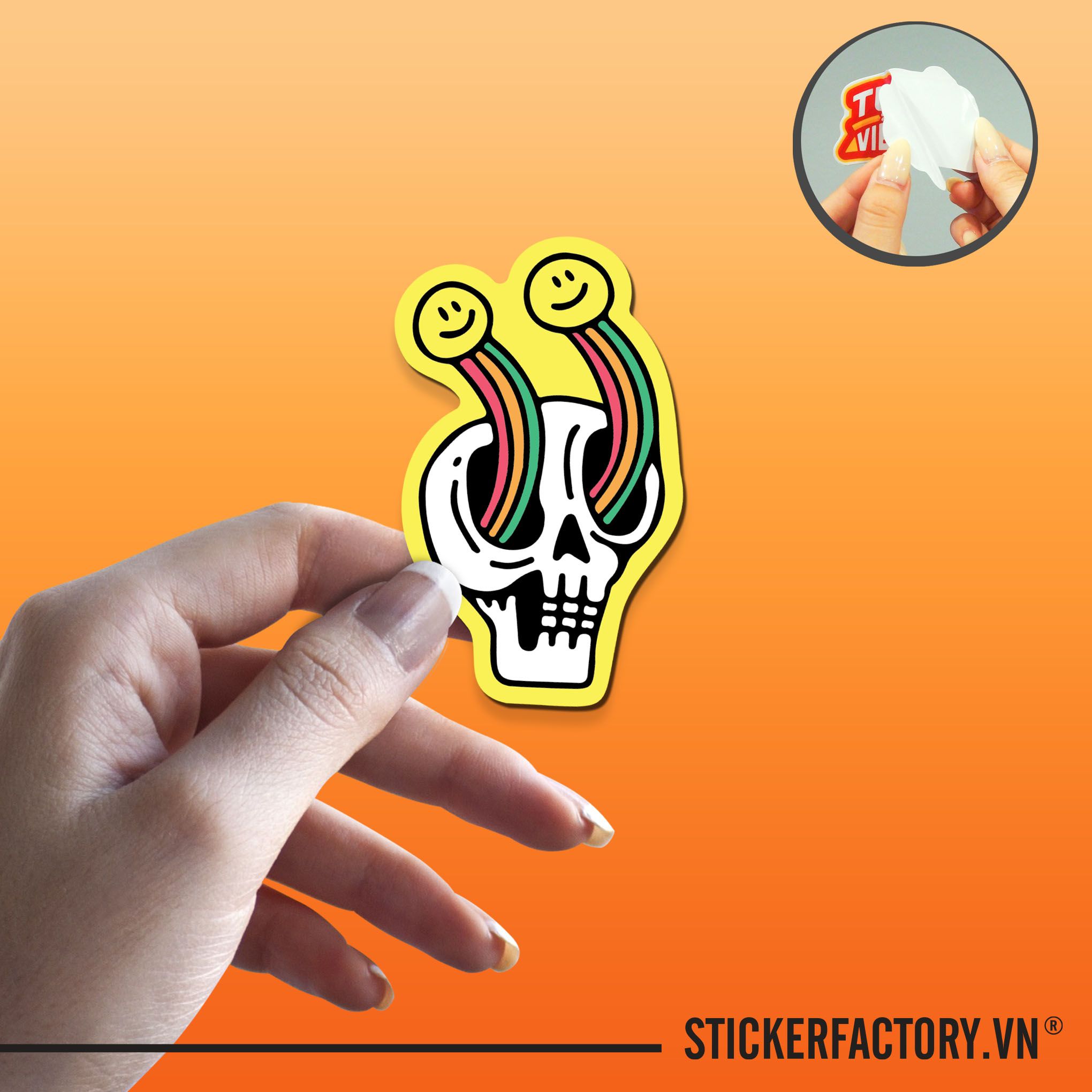 SMILE RAINBOW SKULL 7cm - Sticker Die-cut hình dán cắt rời
