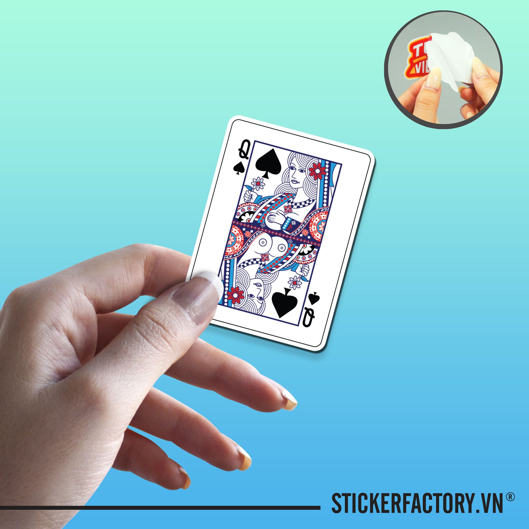 PLAYING CARD SPADES QUEEN 7cm - Sticker Die-cut hình dán cắt rời