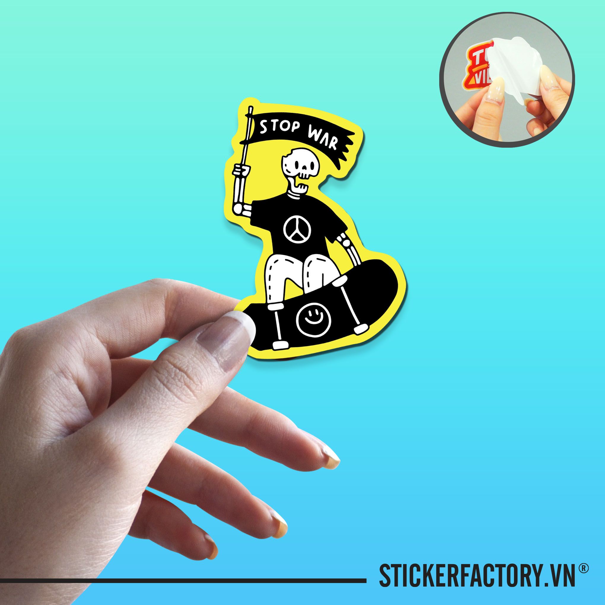 STOP WAR SKELETON 7cm - Sticker Die-cut hình dán cắt rời