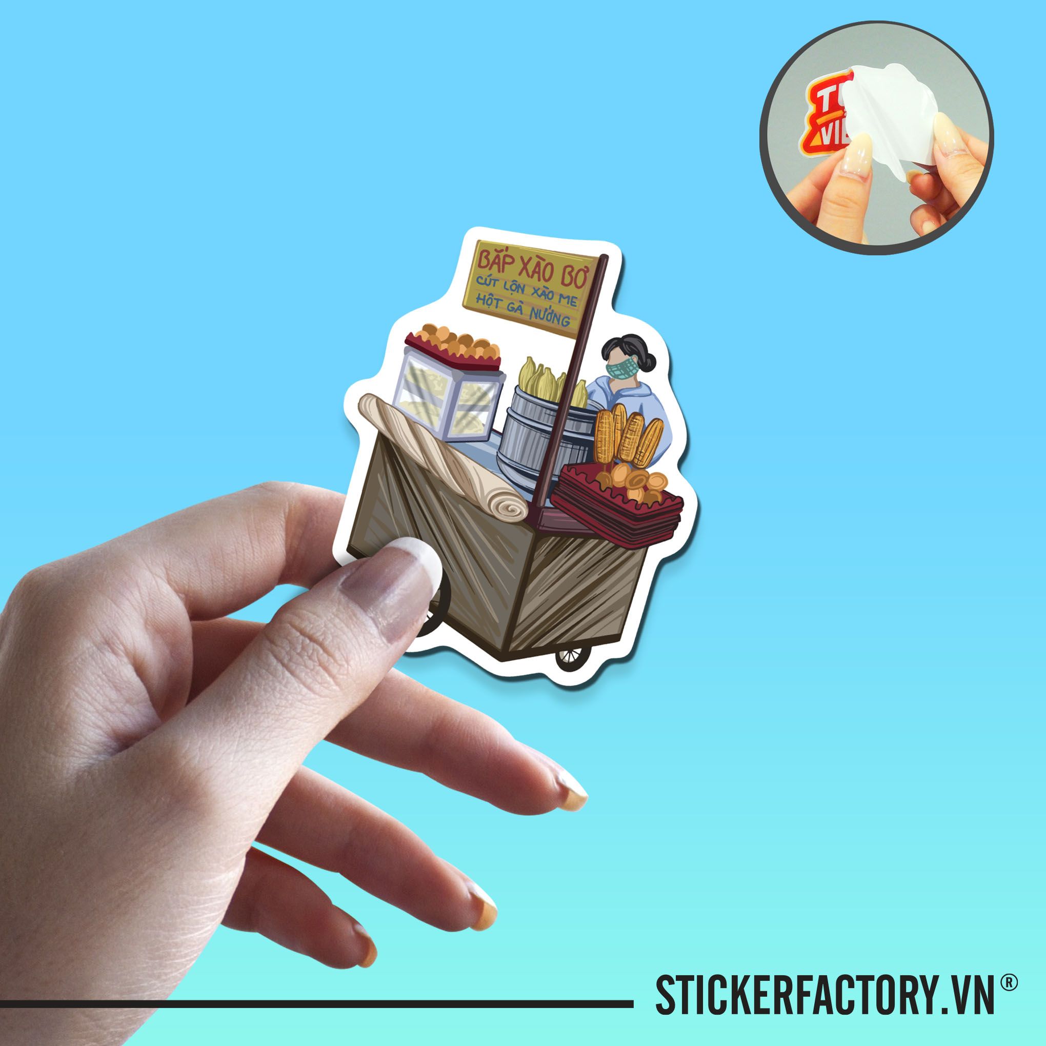 XE BÁN HỘT VỊT LỘN BẮP XÀO 7cm - Sticker Die-cut hình dán cắt rời