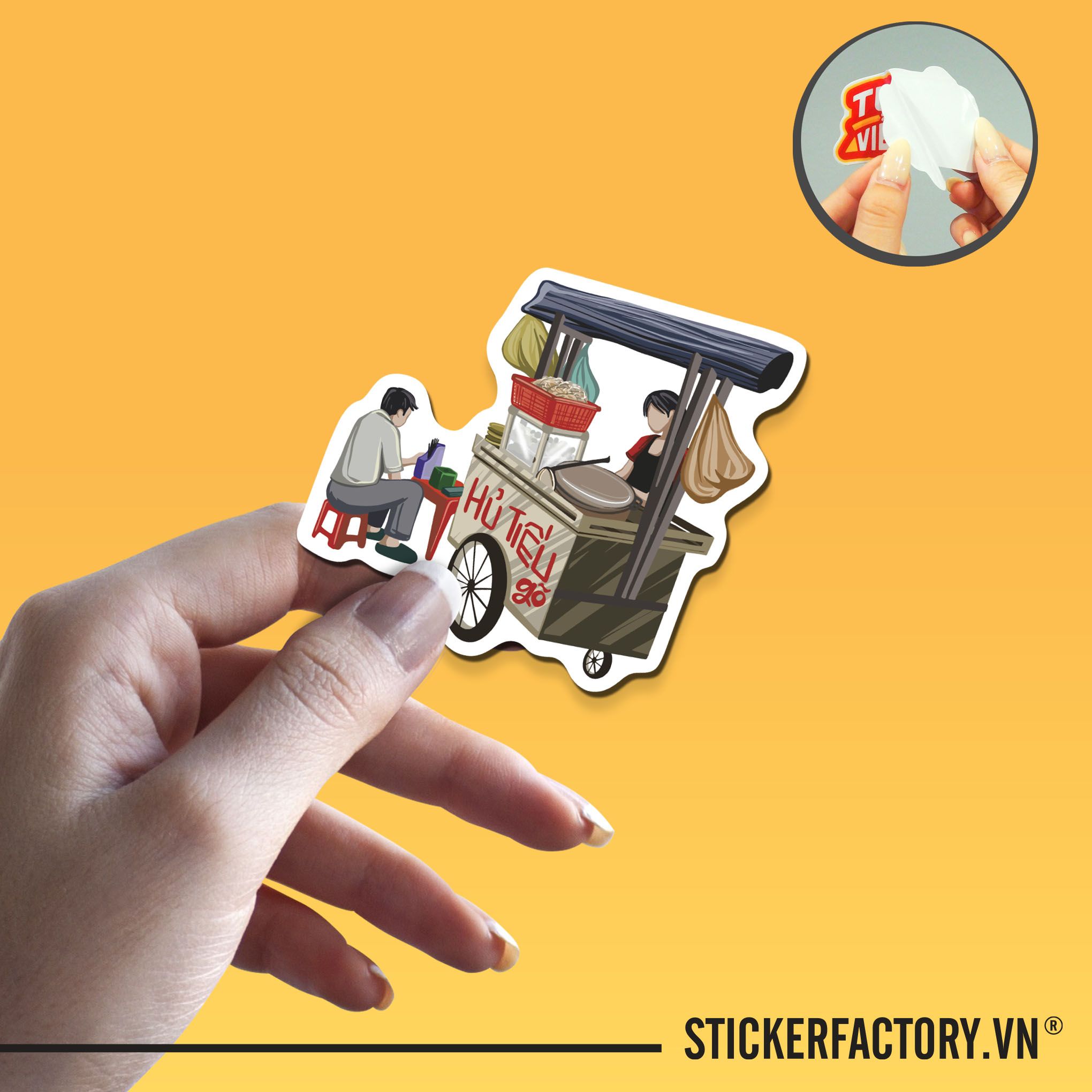 XE BÁN HỦ TIẾU GÕ 7cm - Sticker Die-cut hình dán cắt rời