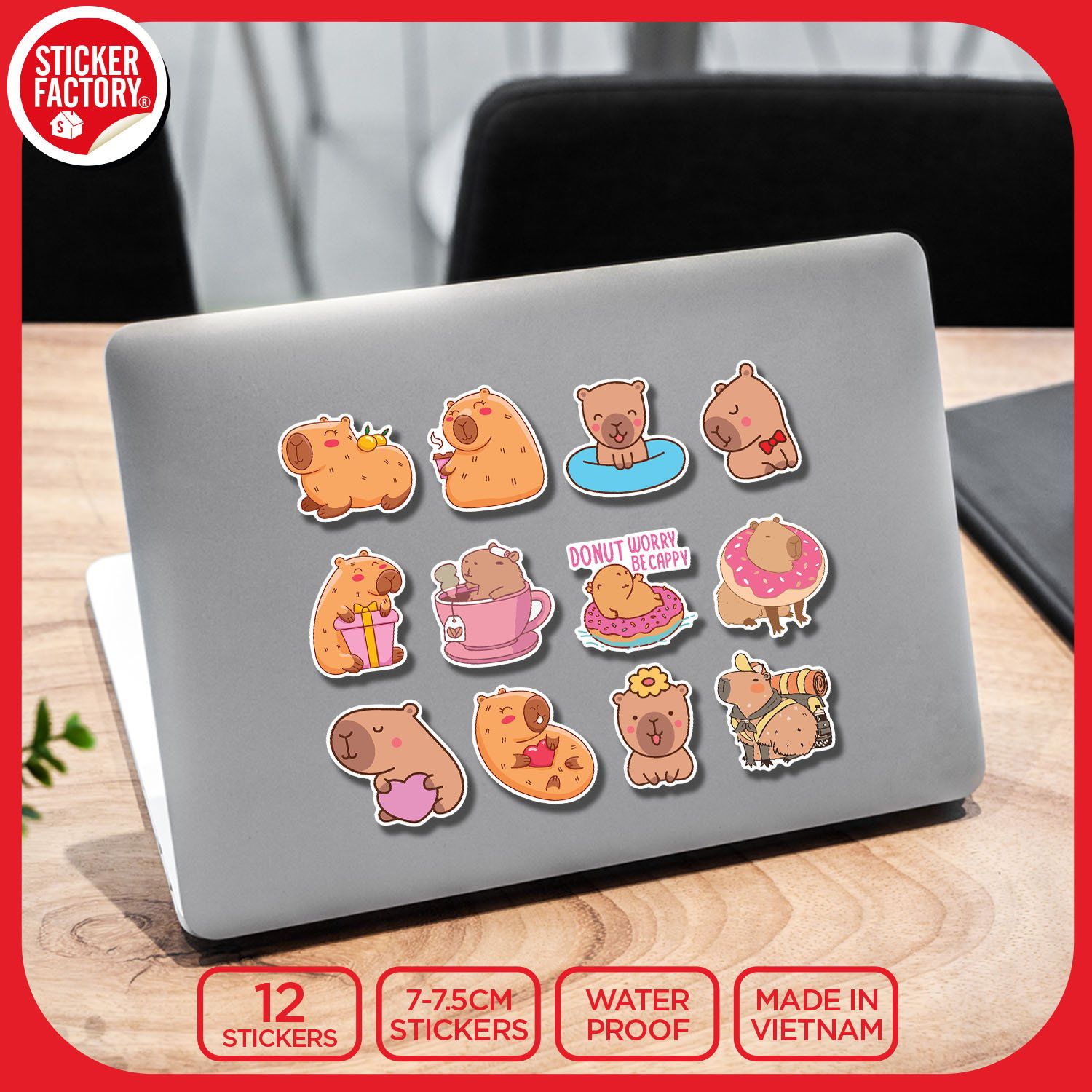 SET12001 CAPYBARA – Set 12 Die Cut Sticker Pack