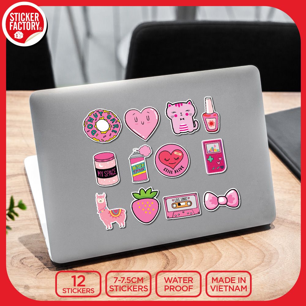 SET12009 MÀU HỒNG – Set 12 Die Cut Sticker Pack