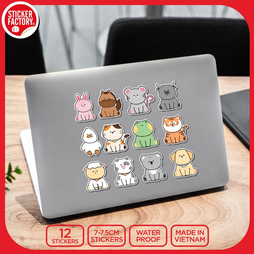 SET12010 ĐỘNG VẬT DỄ THƯƠNG – Set 12 Die Cut Sticker Pack