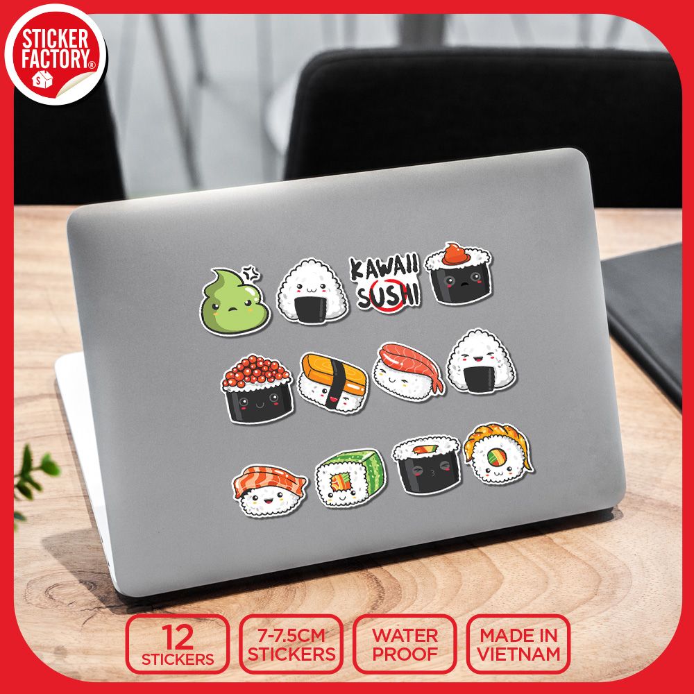 SET12013 KAWAII SUSHI – Set 12 Die Cut Sticker Pack